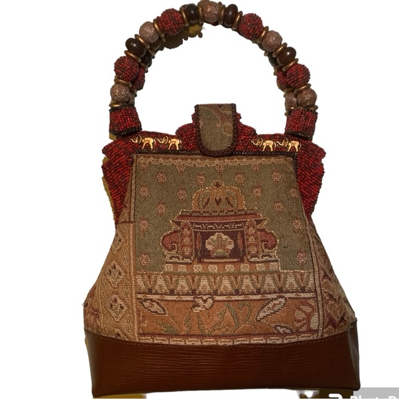 Mary Frances Handbags - RARE Mary Frances Elephant Tapestry & Beaded Handle Bag